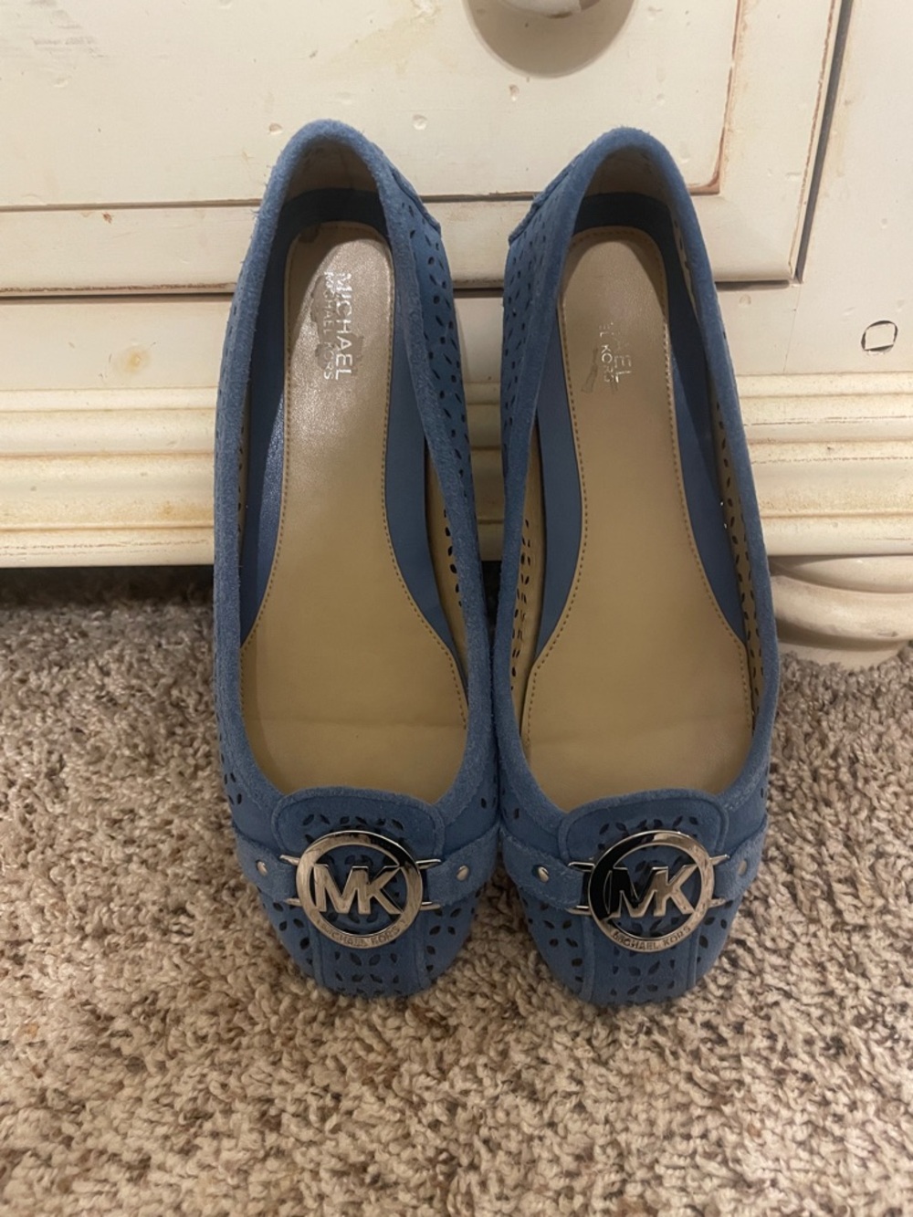 MICHAEL Michael Kors Dusty Blue Suede MK Medallion Ballet Flats